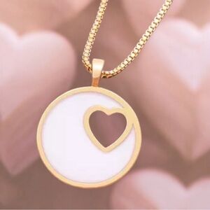 Luxury Enamel Heart Pendant White with gold Chain Necklace
